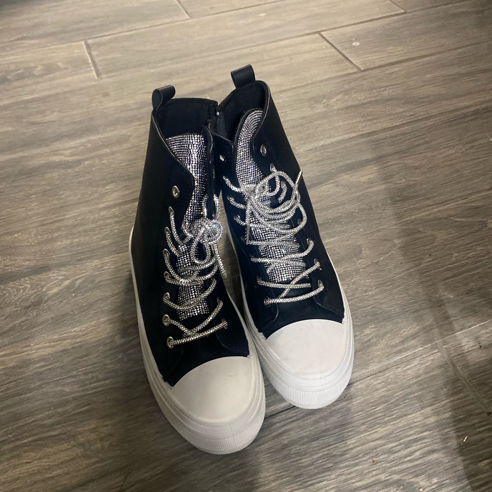Trendy Black and Silver High-Top Sneakers